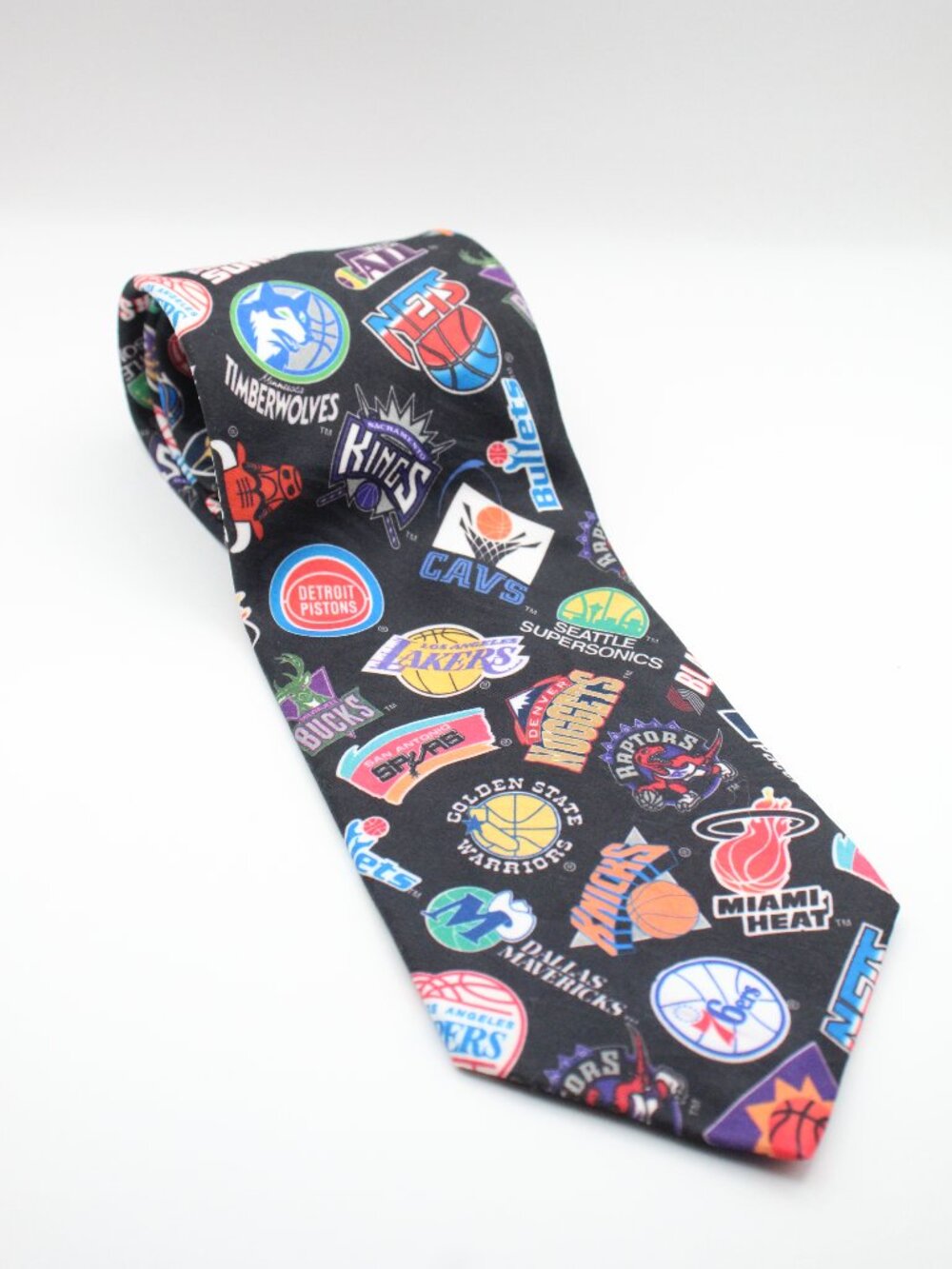 Vintage “NBA Logos” 90s Teams Necktie Tie By Wallywear 1994